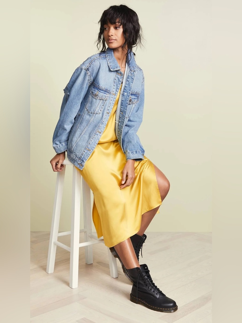 Free People Studded Denim Trucker Jacket $148 MSRP